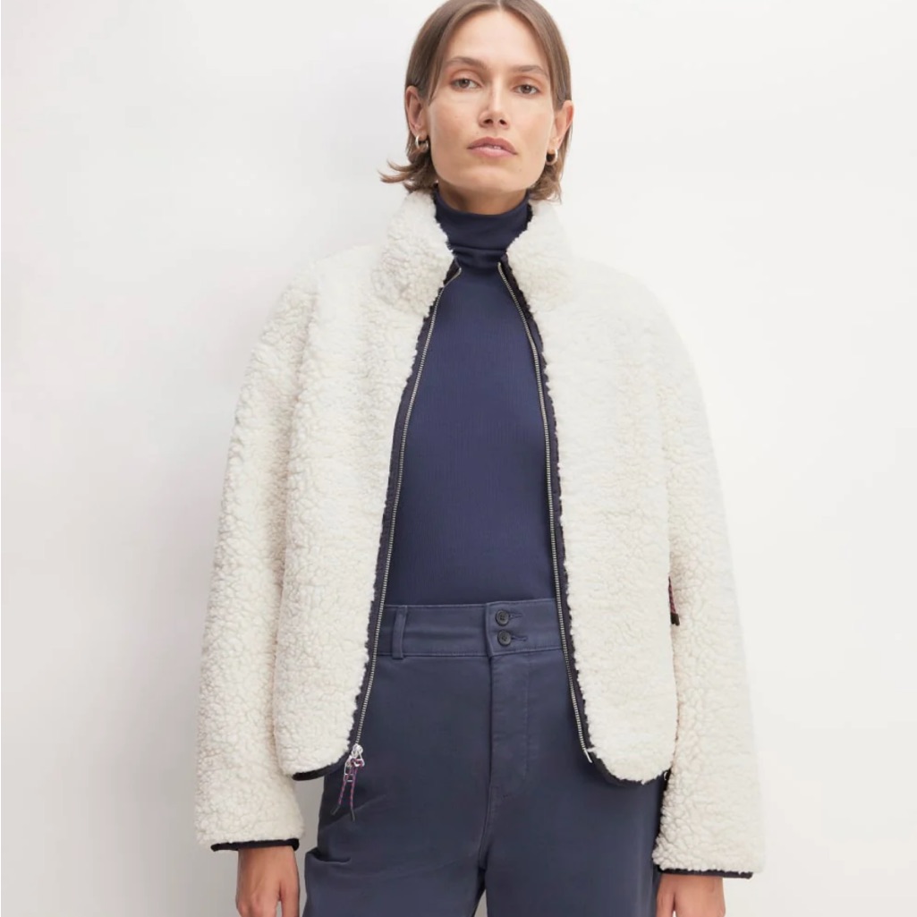 Everlane The Renew Fleece Full Zip In Bone